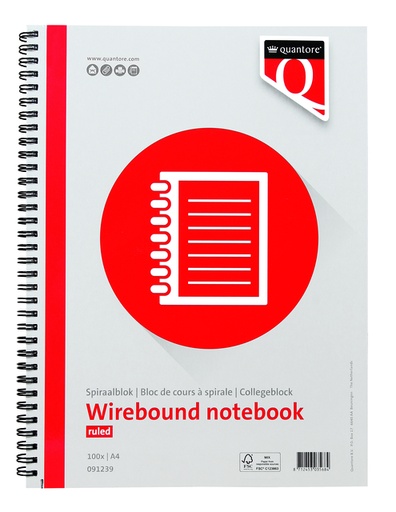 [091239] Spiraalblok Quantore A4 lijn spiraal 200 pagina's 70gr