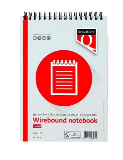 [091240] Spiraalblok Quantore A5 lijn spiraal 200 pagina's 70gr