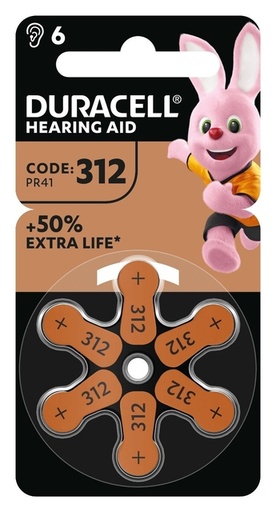[413589] Batterij Duracell Hearing DA312 Ø7,9mm 180mAh 6 stuks