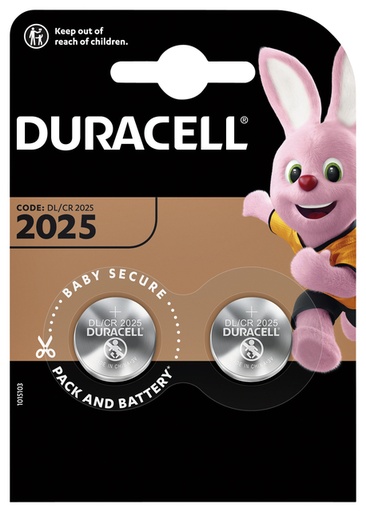 [413603] Batterij Duracell knoopcel 2xCR2025 lithium Ø20mm 3V-170mAh