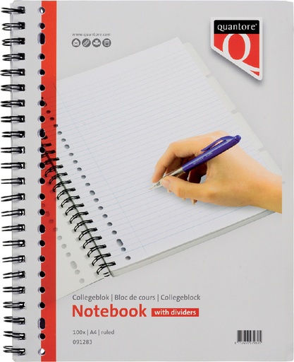 [091283] Collegeblok Quantore A4 lijn 23-gaats 4 tabs 100vel 70gr