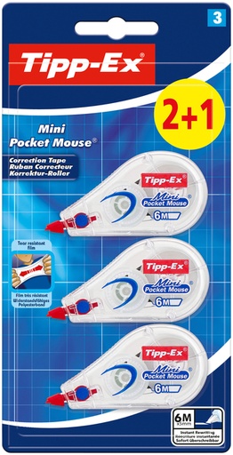 [416141] Correctieroller Tipp-ex mini pocket mouse 5mmx6m blister 2+1 gratis
