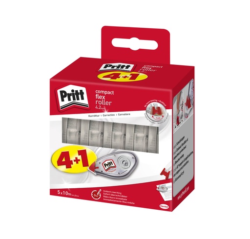 [416535] Correctietape Pritt Compact Flex 4.2mmx10m valuepack à 4+1 gratis