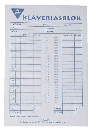 [099990] Scoreblok Klaverjas 50 vel