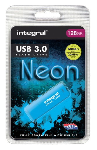 [435293] USB stick 3.0 Integral Neon USB-A 128GB blauw