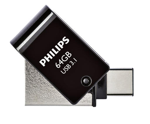 [435654] USB stick 3.1 Philips 2in1 USB-A 64GB zwart