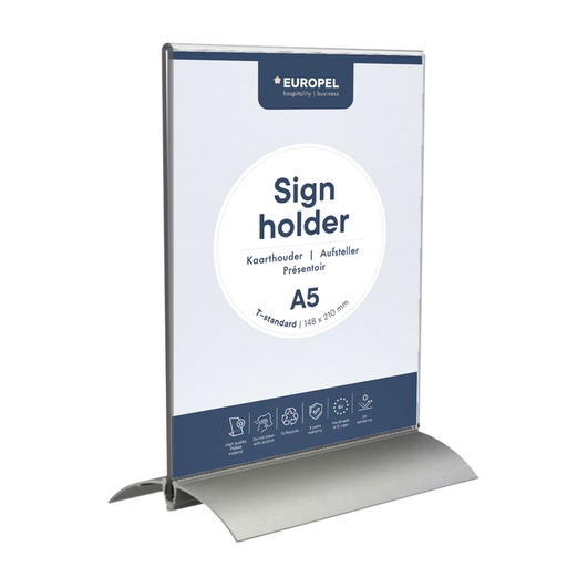 [506440] Kaarthouder Europel T-standaard A5 staand acryl / aluminium