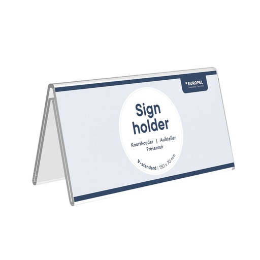 [506449] Tafelnaambord Europel V-standaard 70x150mm acryl