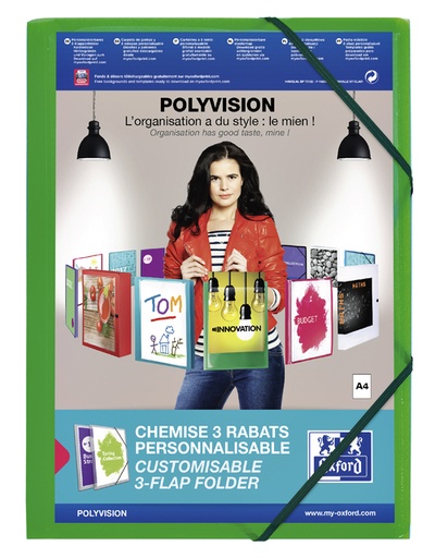 [510254] Elastomap Oxford Polyvision A4 met insteektas 3 kleppen PP groen