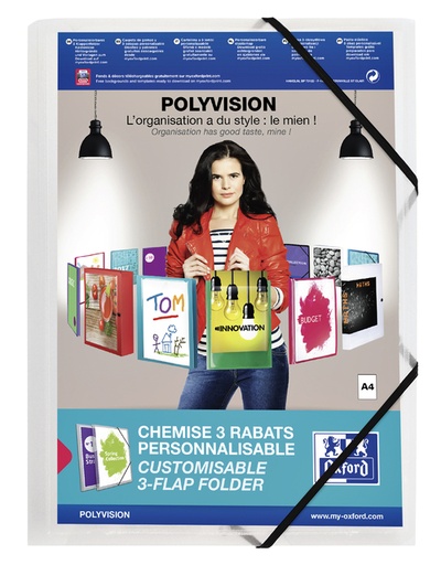 [510258] Elastomap Oxford Polyvision A4 met insteektas 3 kleppen PP transparant