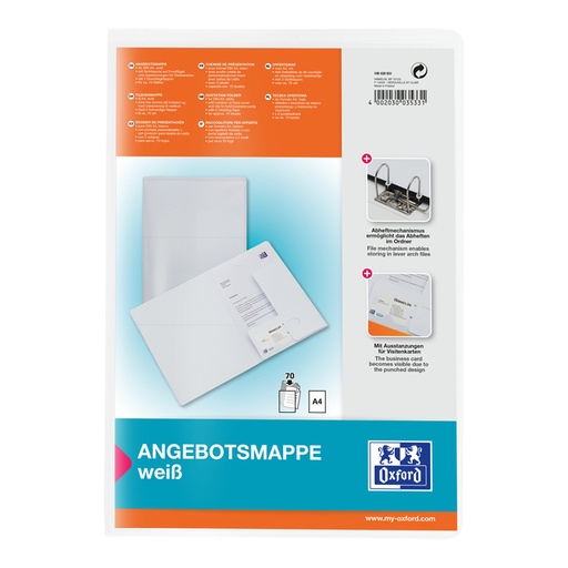 [512330] Offertemap Oxford A4 met insteektas 2 kleppen 0.5mm PP wit