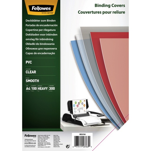 [535223] Voorblad Fellowes A4 PVC 300micron recycled 100 stuks