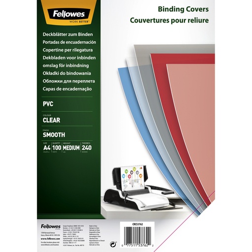 [535227] Voorblad Fellowes A4 PVC 240micron recycled 100 stuks