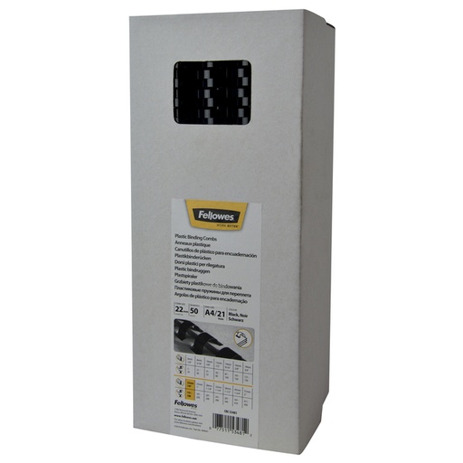 [535791] Bindrug Fellowes 22mm 21rings A4 zwart 50 stuks