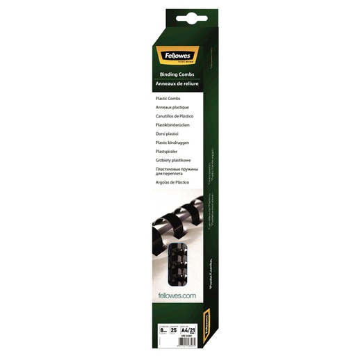 [537760] Bindrug Fellowes 8mm 21rings A4 wit 25 stuks