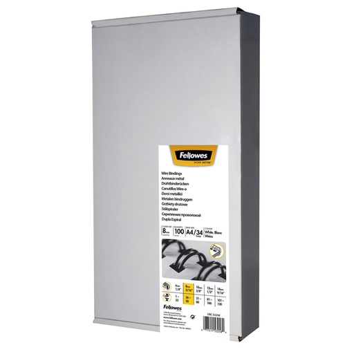 [537822] Draadrug Fellowes 8mm 34-rings A4 wit 100 stuks