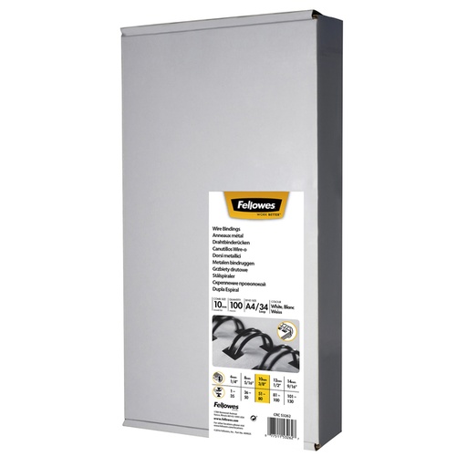 [537842] Draadrug Fellowes 10mm 34-rings A4 wit 100 stuks