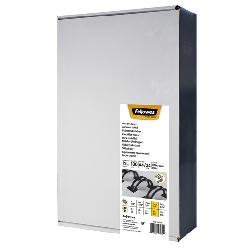[537851] Draadrug Fellowes 12mm 34-rings A4 zilver 100 stuks