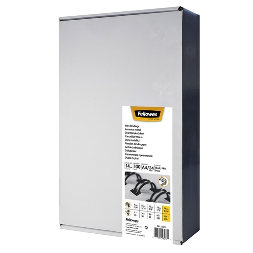 [537852] Draadrug Fellowes 14mm 34-rings A4 zilver 100 stuks