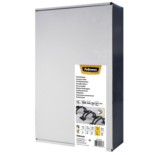 [537861] Draadrug Fellowes 12mm 34-rings A4 zwart 100 stuks