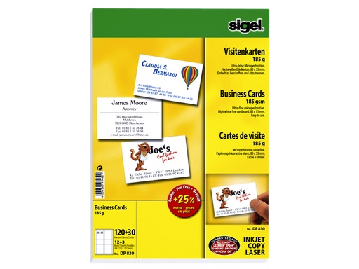 [541479] Visitekaart Sigel 85x55mm blanco 185gr wit 150 stuks